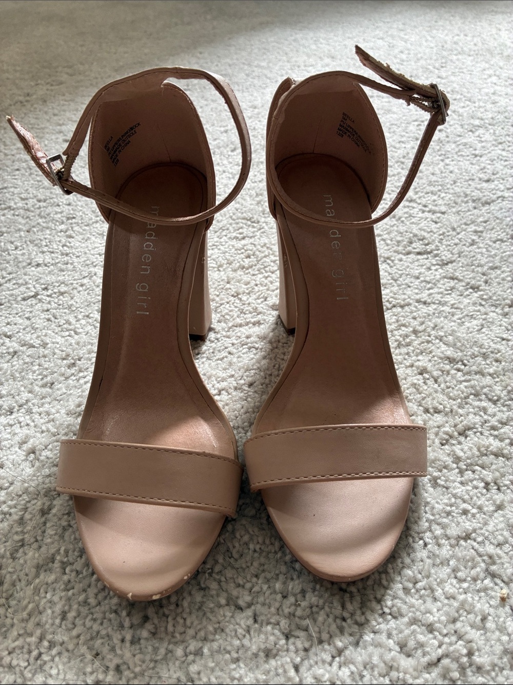 Madden Girl Nude Blush Ankle-Strap Block Heel Sandals